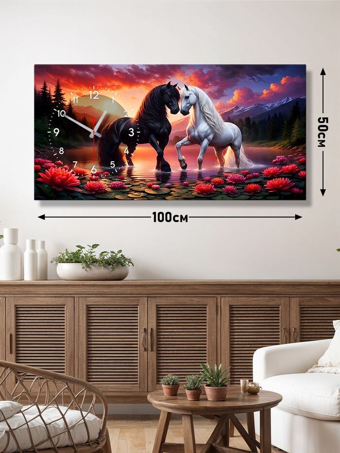 Картина с часами 50х100 см.